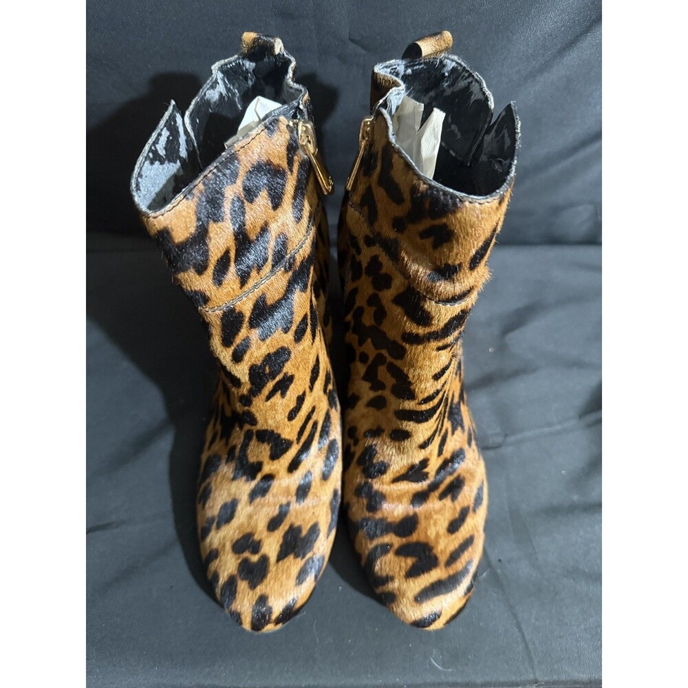 Sam Edelman Cheetah Print Calf Hair Booties Ankle Boots Leopard Block Heel 8M